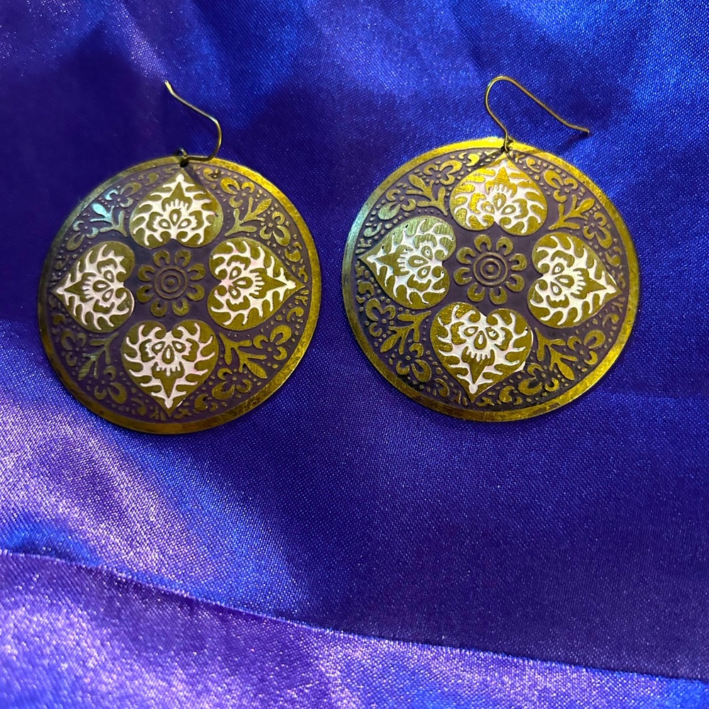 Unbranded Beautiful Brass Bohemian Hook pierced Earrings. Purple accents.